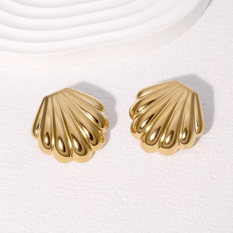 Gold Plated Texture Shell Stud Earrings Women's Fashion Geometric Square Earring Summer