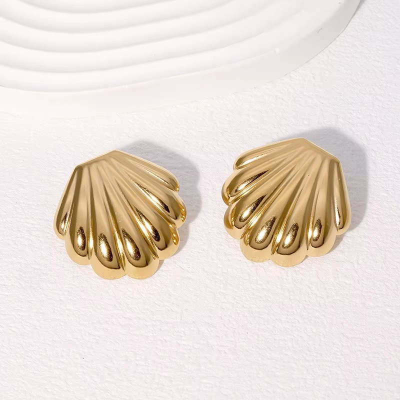 Gold Plated Texture Shell Stud Earrings Women's Fashion Geometric Square Earring Summer